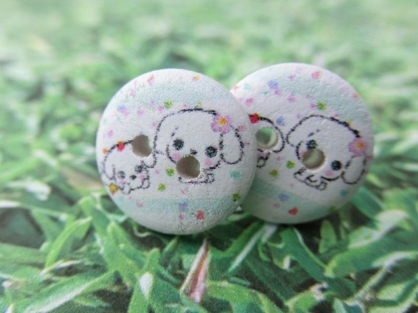 Holz Knopf Ohrstecker Hunde Welpen Muster